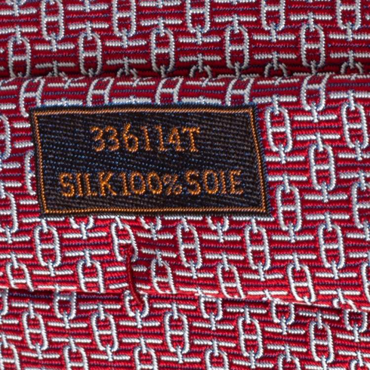 Pre Owned Hermès Red 7 Overboard Jacquard Silk Tie
