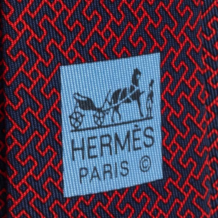 Pre Owned Hermès Marine Blue & Red 7 Amazing Silk Tie
