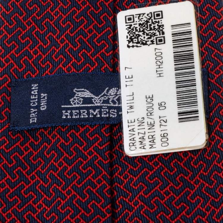 Pre Owned Hermès Marine Blue & Red 7 Amazing Silk Tie