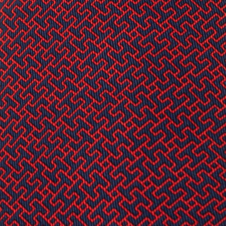 Pre Owned Hermès Marine Blue & Red 7 Amazing Silk Tie