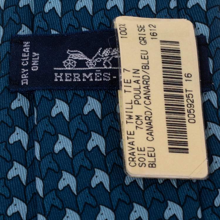 Pre Owned Hermès Blue 7 Poulain Silk Twill Tie