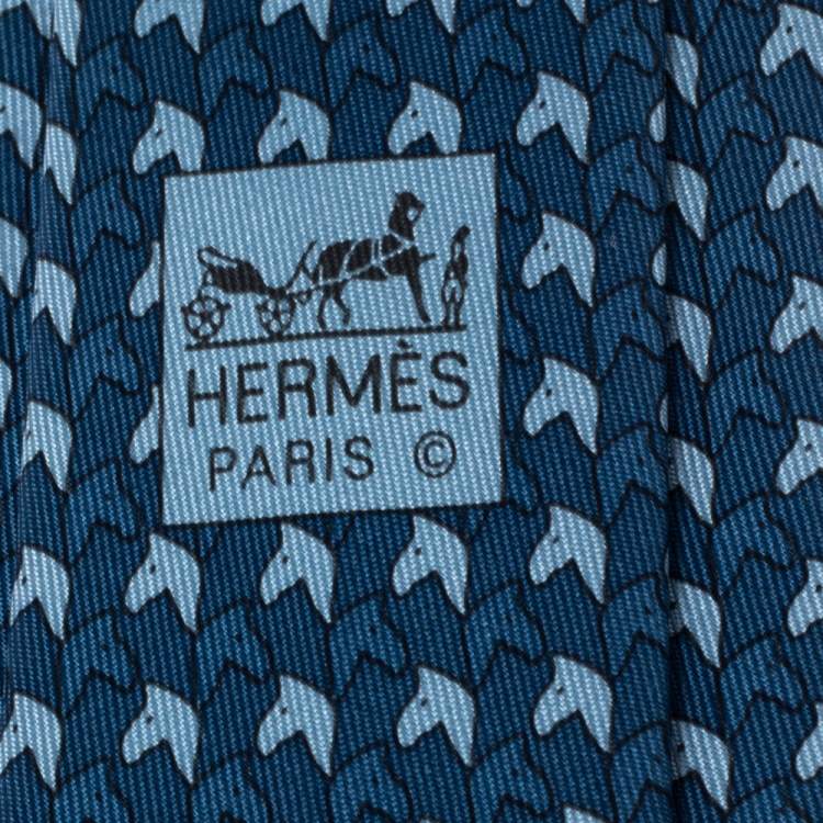 Pre Owned Hermès Blue 7 Poulain Silk Twill Tie