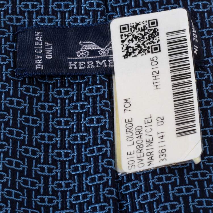 مملوكة مسبقًا Hermès Marine Blue 7 Overboard Jacquard Silk Tie