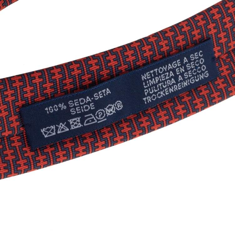 Pre Owned Hermes Terracotta 7 H Linge Silk Twill Tie 