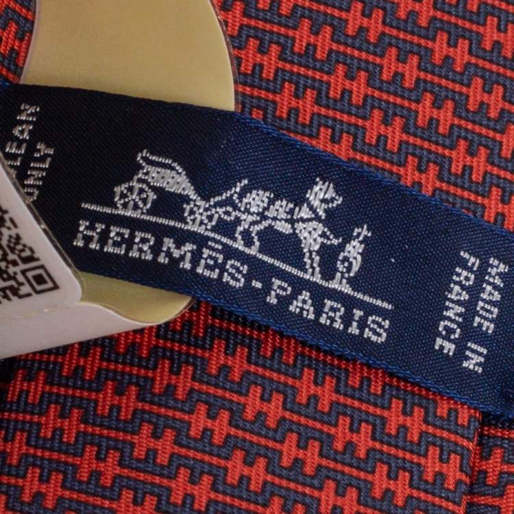 Pre Owned Hermes Terracotta 7 H Linge Silk Twill Tie 