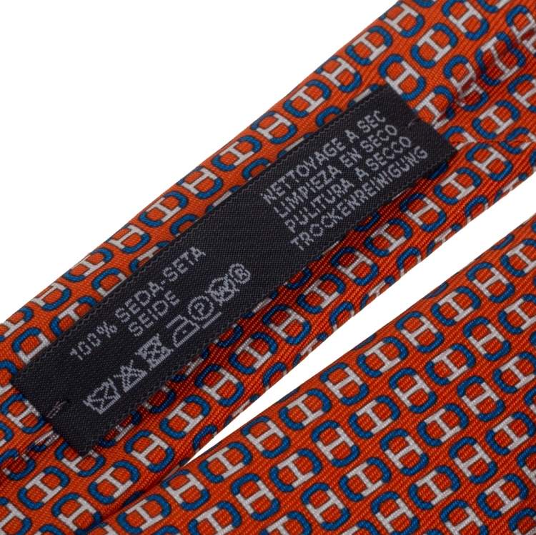 مملوكة مسبقًا Hermes Orange 7 H Maillon Silk Twill Tie 