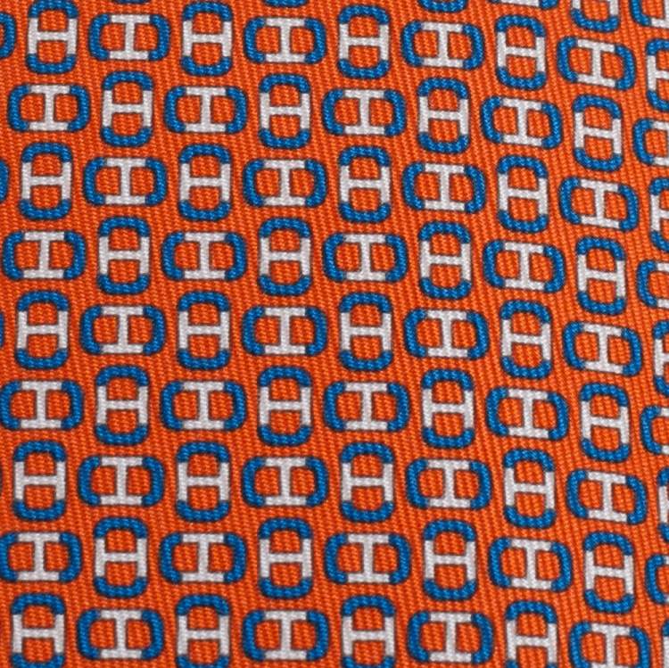 مملوكة مسبقًا Hermes Orange 7 H Maillon Silk Twill Tie 