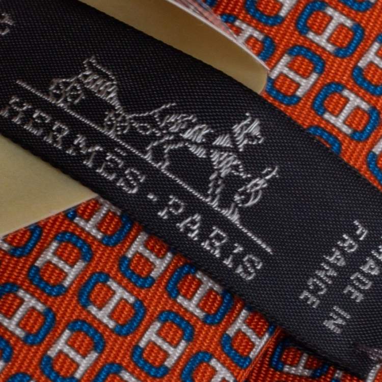 مملوكة مسبقًا Hermes Orange 7 H Maillon Silk Twill Tie 