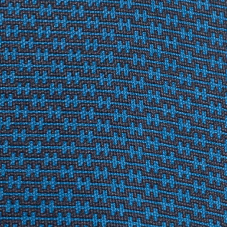 Pre Owned Hermes Bleu 7 H Linge Silk Twill Tie 