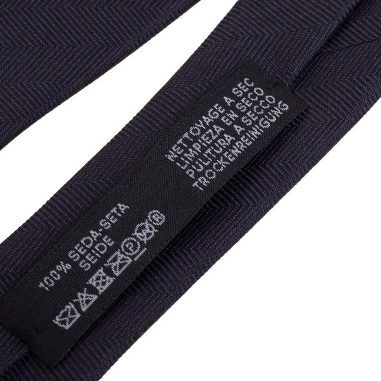 Pre Owned Hermes Ardoise 7 Chevron Recto Verso Silk Tie 