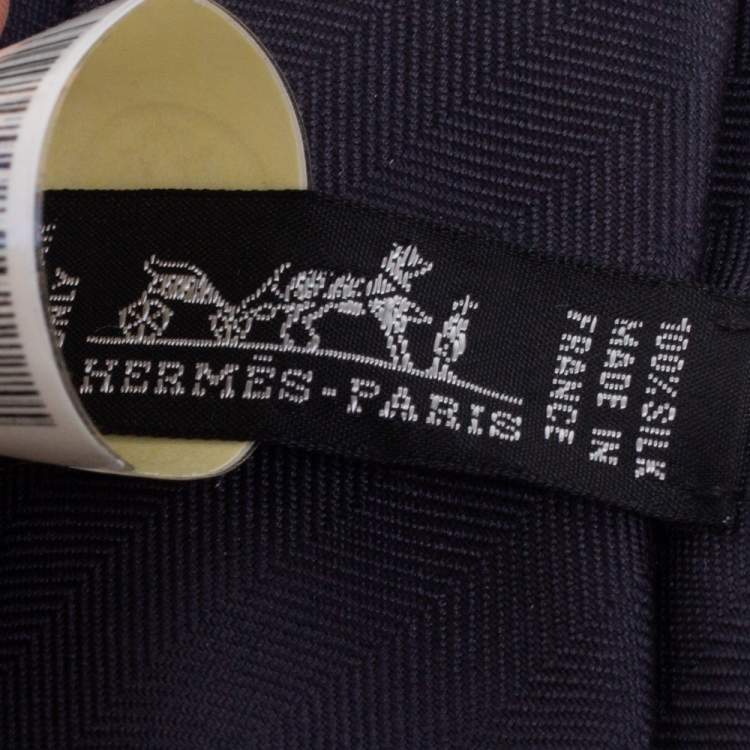 Pre Owned Hermes Ardoise 7 Chevron Recto Verso Silk Tie 