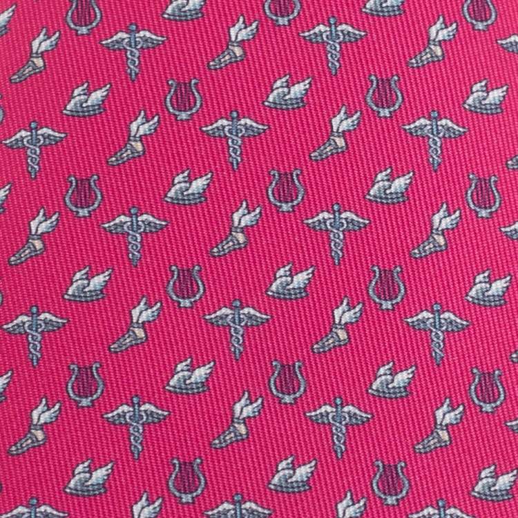 Pre Owned Hermes Fuchsia 7 Flying Hermes Silk Twill Tie 