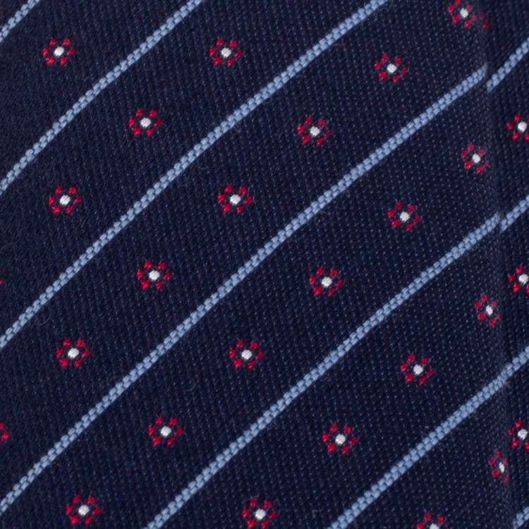 Pre Owned Hermes Navy Blue Flowers In Club Silk Tie 