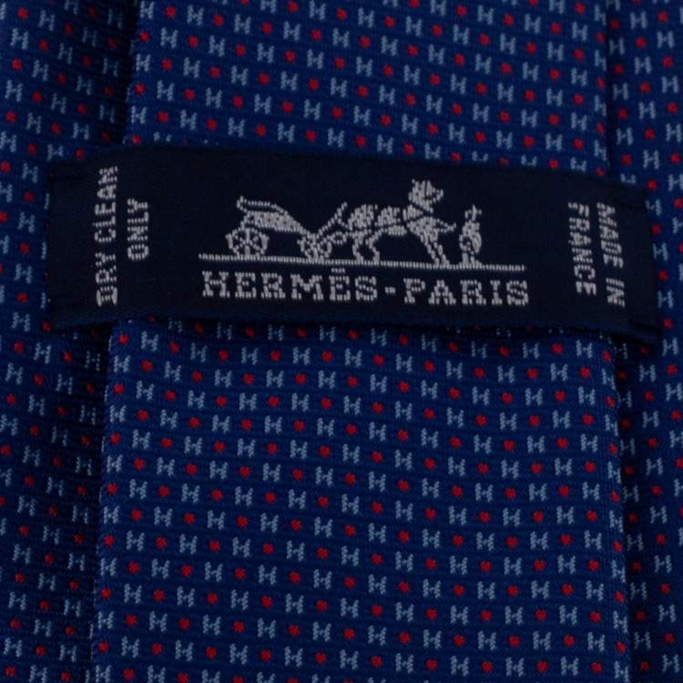 Pre Owned Hermes Blue 7 Mega Chariot Silk Tie 
