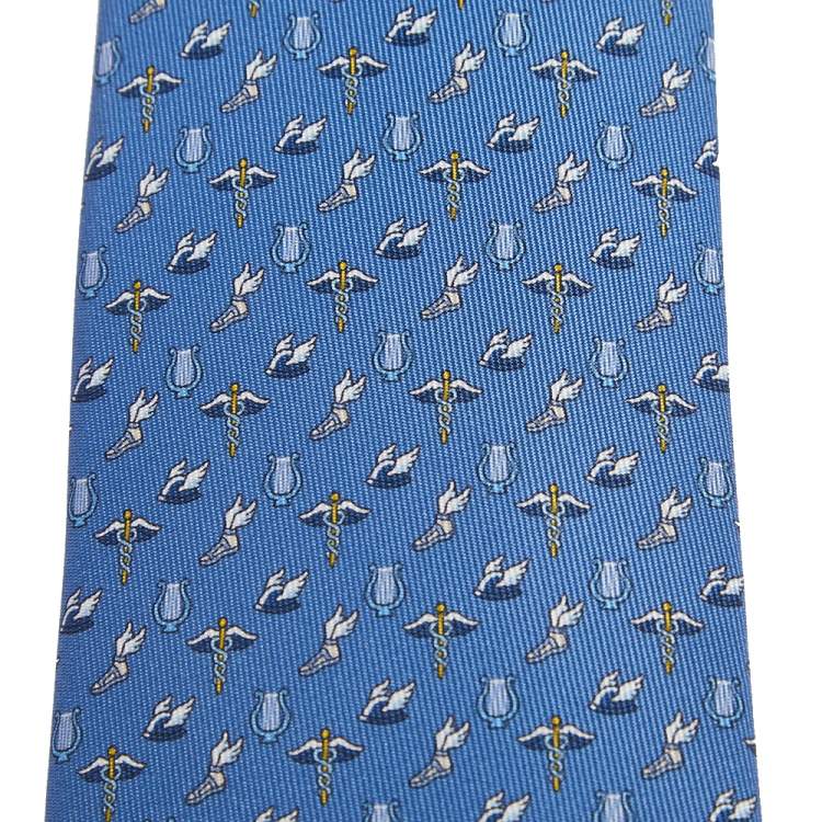 Pre Owned Hermès Blue 7 H Flying Hermes Silk Tie