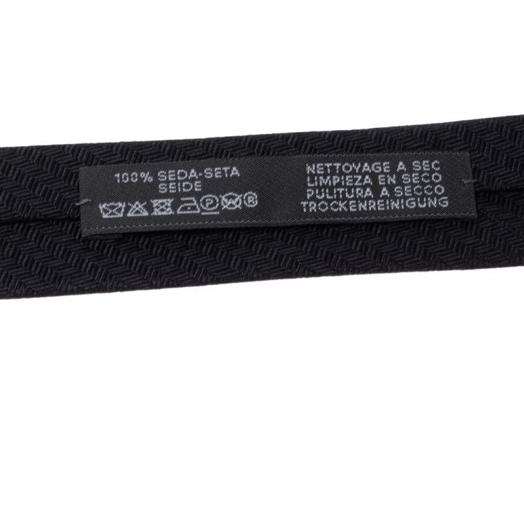 Pre Owned Hermes Black 7 Shinny Silk Tie 