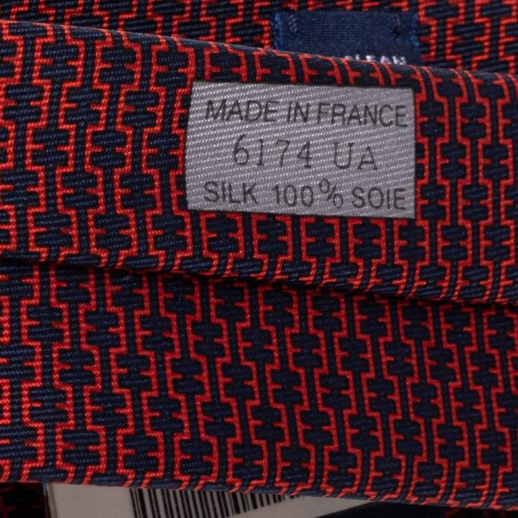 Pre Owned Hermes Rouge 7 H Linge Silk Twill Tie 