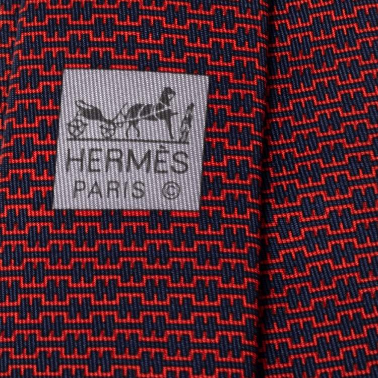 Pre Owned Hermes Rouge 7 H Linge Silk Twill Tie 