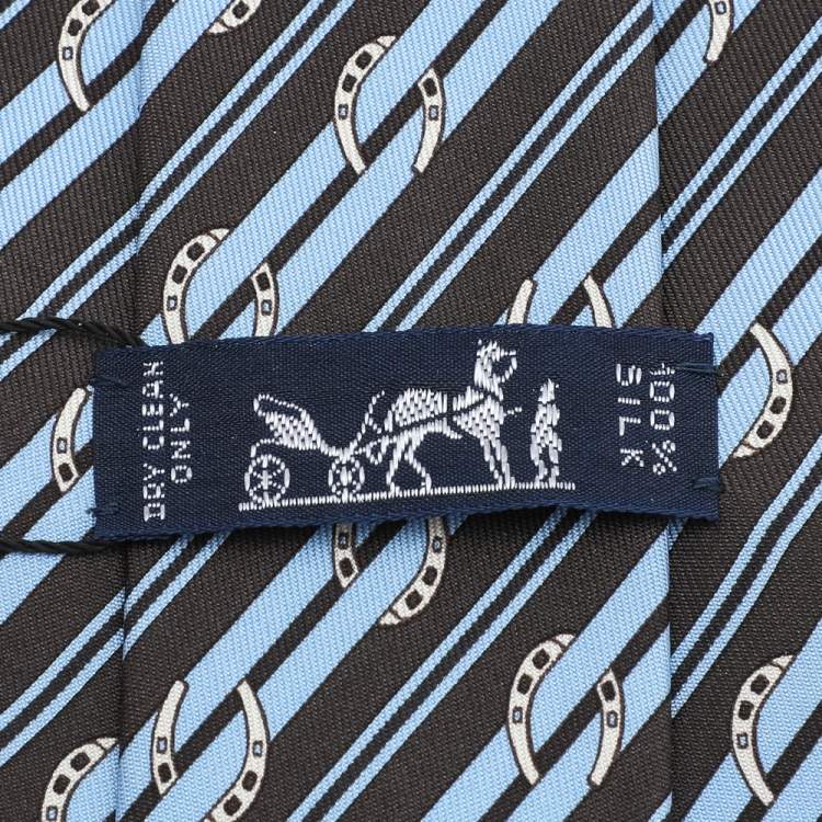 Pre Owned Hermes Blue Horseshoe Striped Silk Tie 