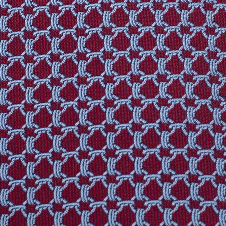 Pre Owned Hermès Red & Blue Equestrian Pattern Jacquard Silk Tie