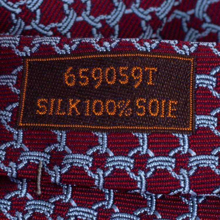 Pre Owned Hermès Red & Blue Equestrian Pattern Jacquard Silk Tie