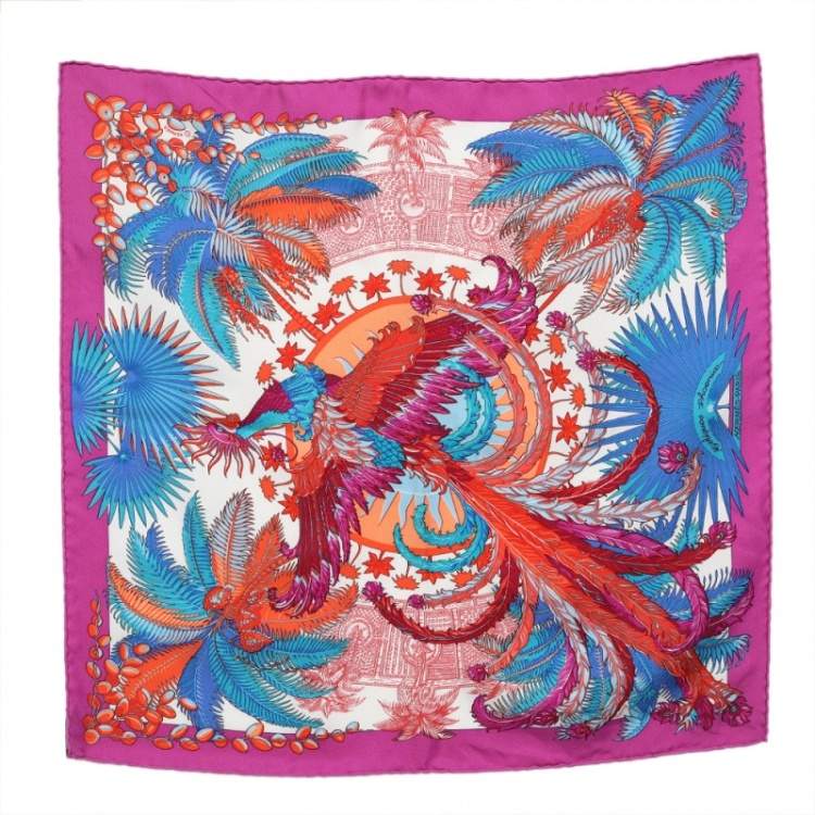 Pre Owned Hermes Multicolor Mythiques Phoenix Printed Silk Pocket Square
