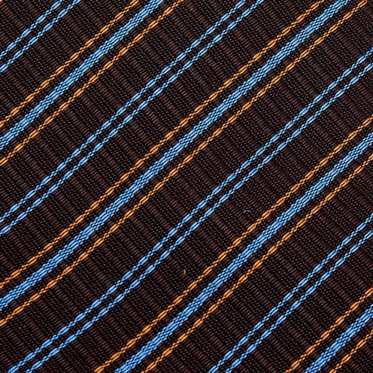 Pre Owned Hermes Brown Diagonal Striped Silk Jacquard Tie 