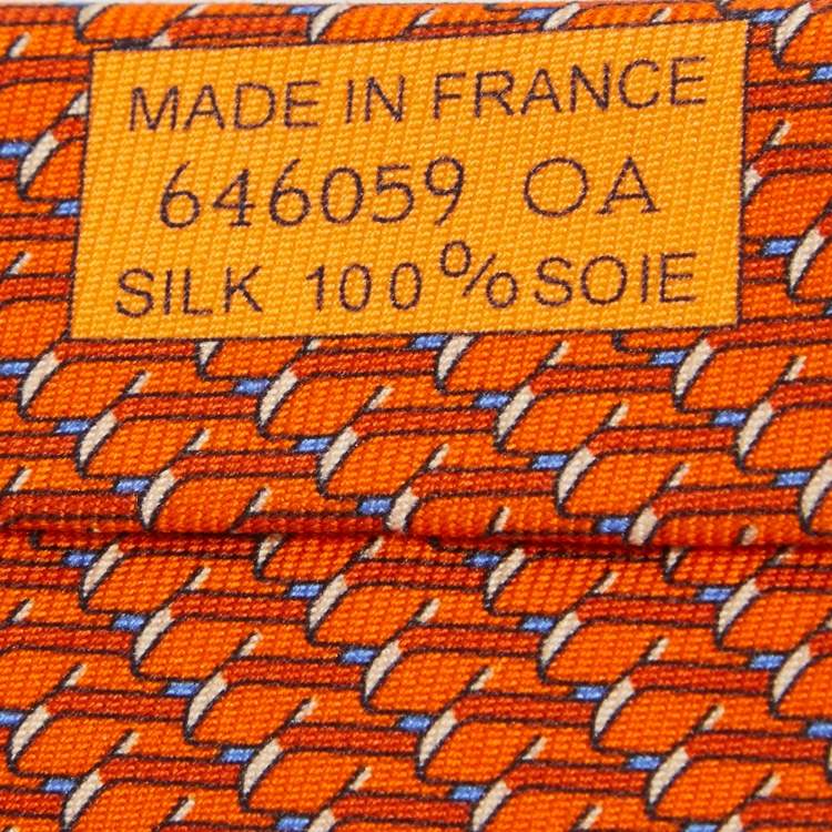 Pre Owned Hermès Orange Domino Effect Silk Tie