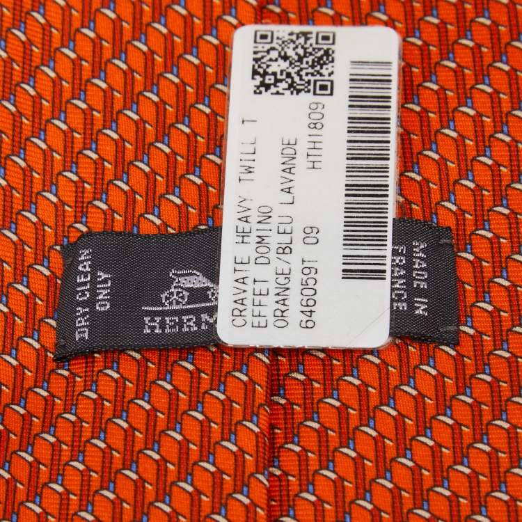 Pre Owned Hermès Orange Domino Effect Silk Tie