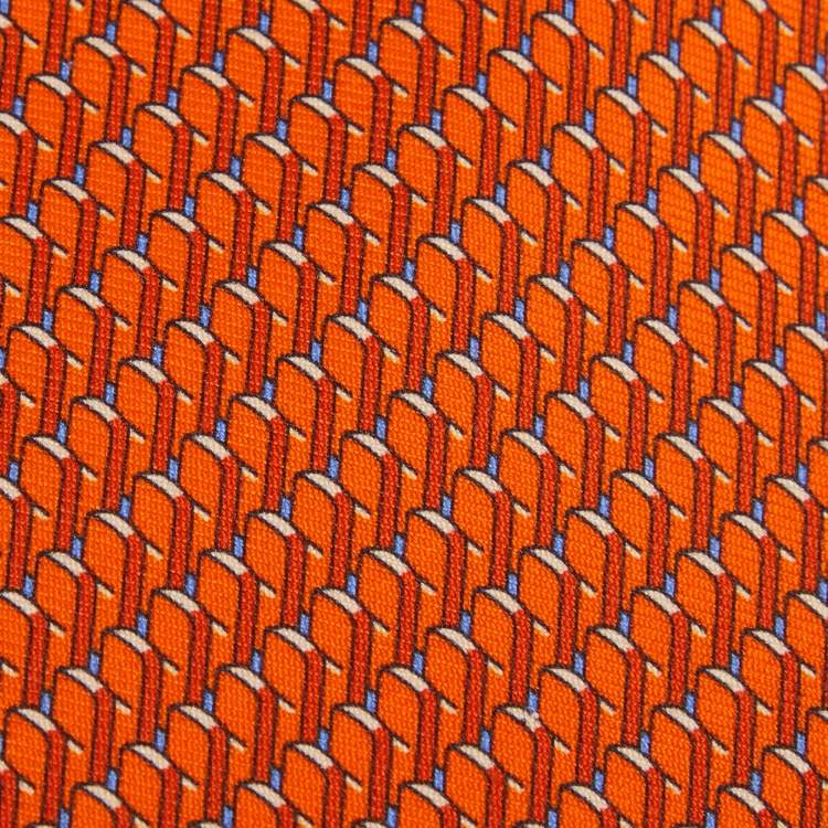Pre Owned Hermès Orange Domino Effect Silk Tie
