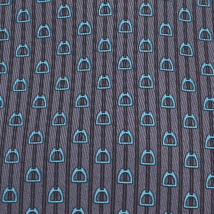 Pre Owned Hermès Anthracite Grey Liane Equestre Silk Tie