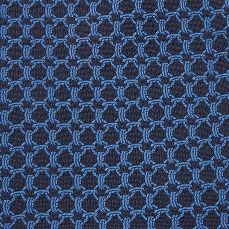 Pre Owned Hermes Navy Blue Lourde Silk Jacquard Tie