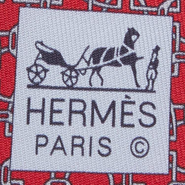 Pre Owned Hermes Red Etriers Croises Printed Silk Tie