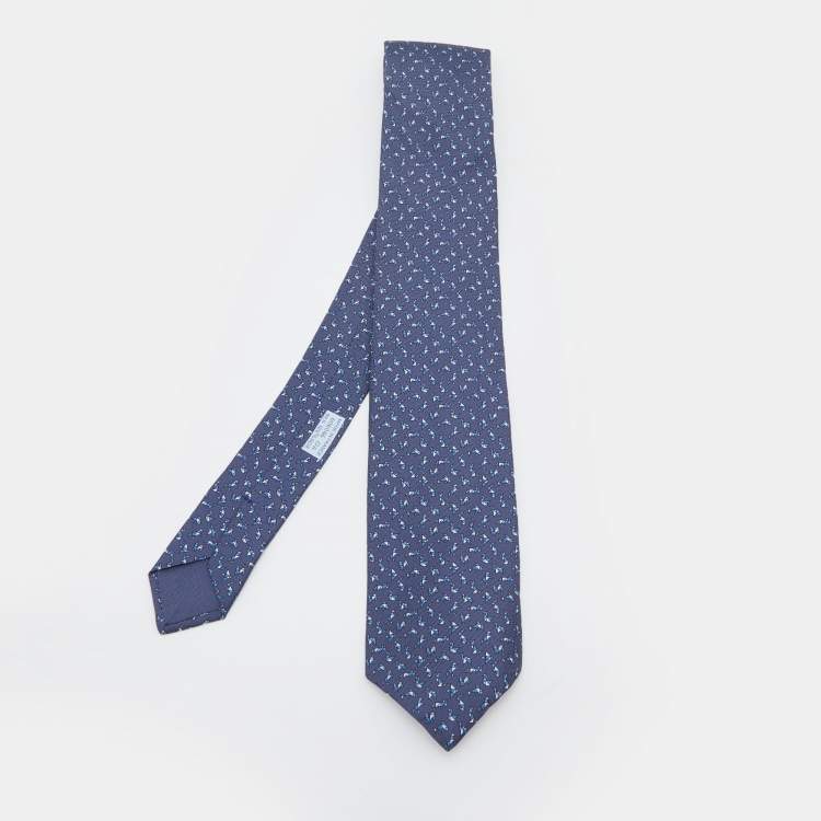 مملوكة مسبقًا Hermes Navy Blue Tangram Printed Silk Tie