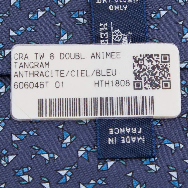 مملوكة مسبقًا Hermes Navy Blue Tangram Printed Silk Tie