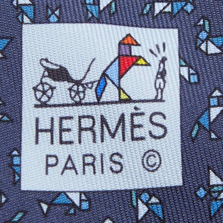 مملوكة مسبقًا Hermes Navy Blue Tangram Printed Silk Tie