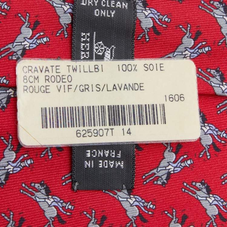 Pre Owned Hermes Red Rodeo Printed Silk Tie