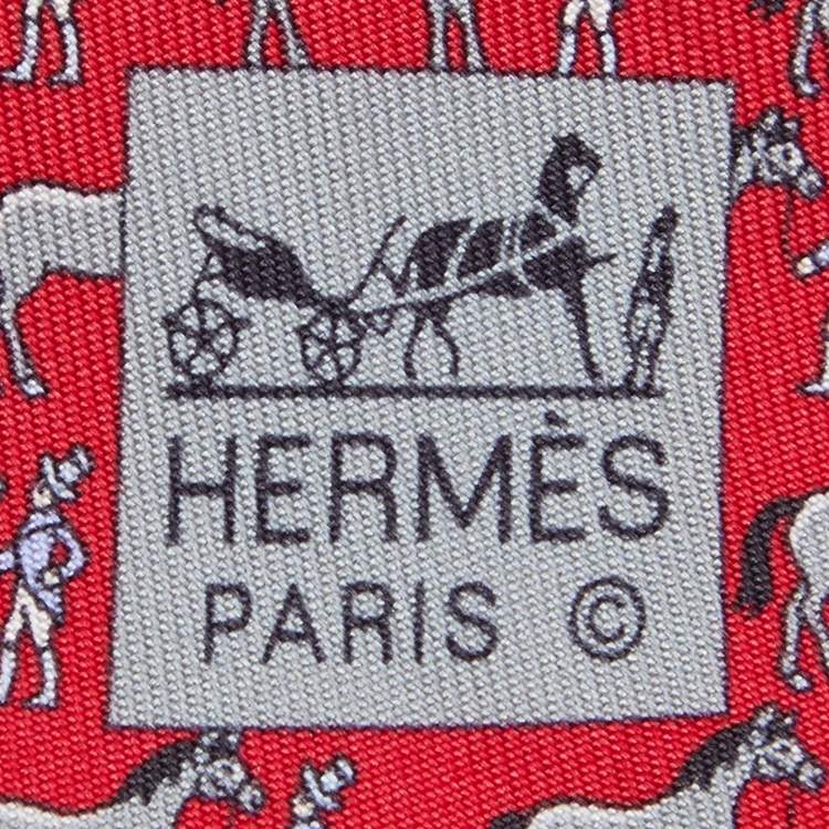 Pre Owned Hermes Red Rodeo Printed Silk Tie