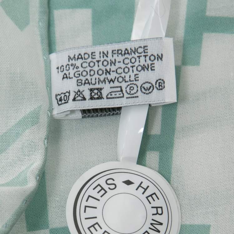 Pre Owned Hermes Vert D'eau Cotton Op'H Handkerchief