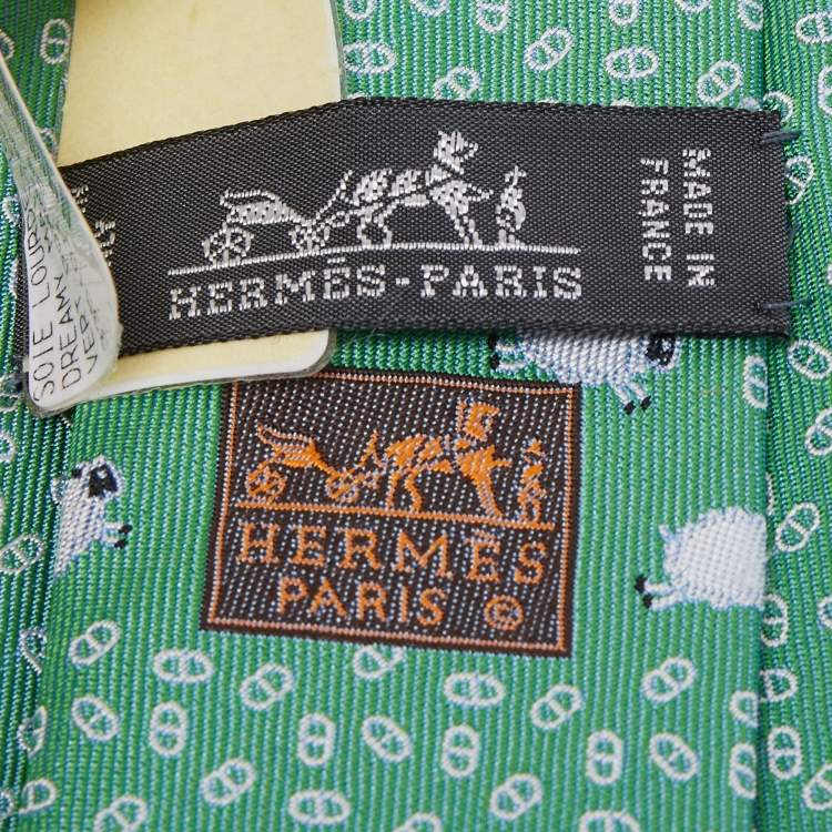 Pre Owned Hermes Green Dreamy Maillons Silk Tie