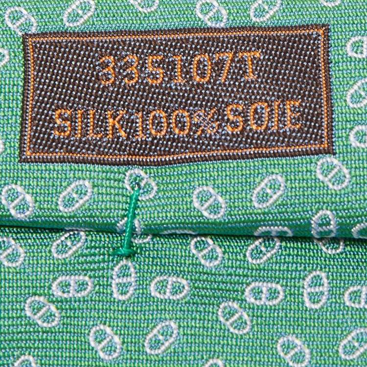 Pre Owned Hermes Green Dreamy Maillons Silk Tie