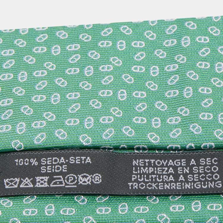 Pre Owned Hermes Green Dreamy Maillons Silk Tie