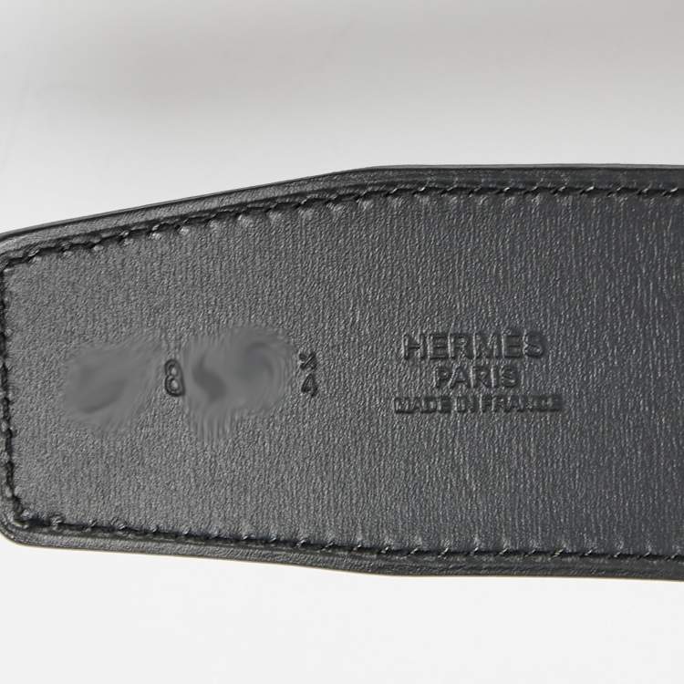 Pre Owned Hermes Gris Etain/Noir Epsom And Chamonix Reversible Belt Strap 85 CM