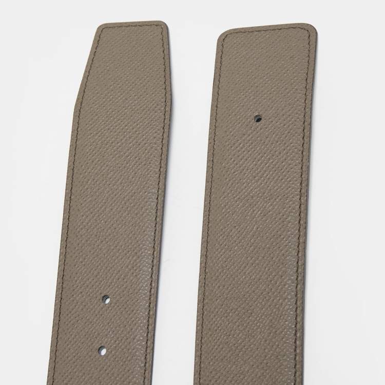 Pre Owned Hermes Gris Etain/Noir Epsom And Chamonix Reversible Belt Strap 85 CM