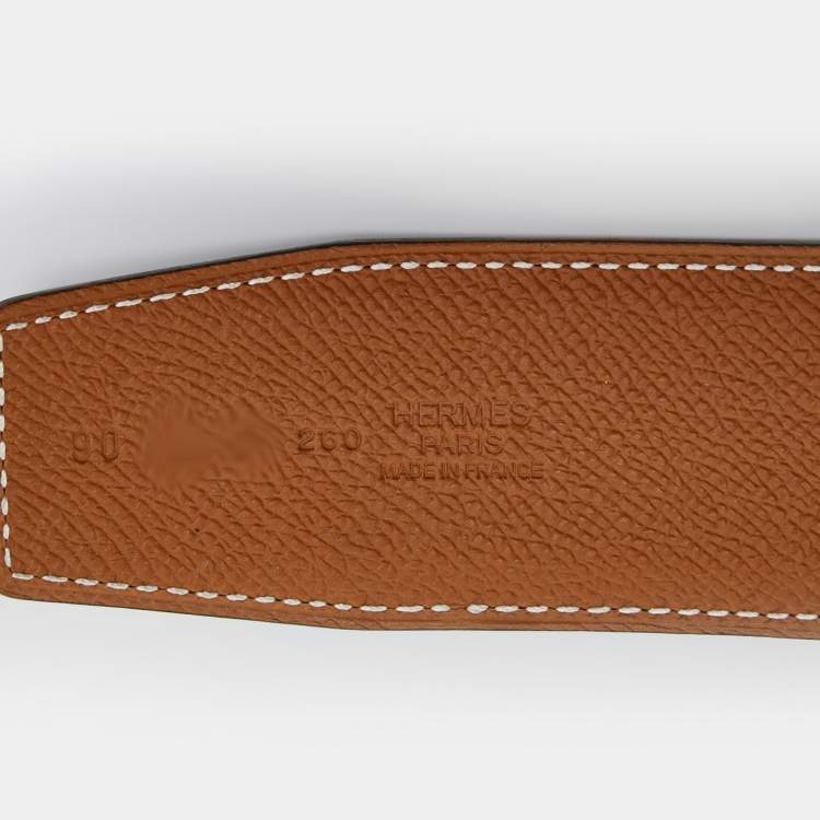 Pre Owned Hermes Black/Gold Epsom and Chamonix Leather Belt Strap 90CM
