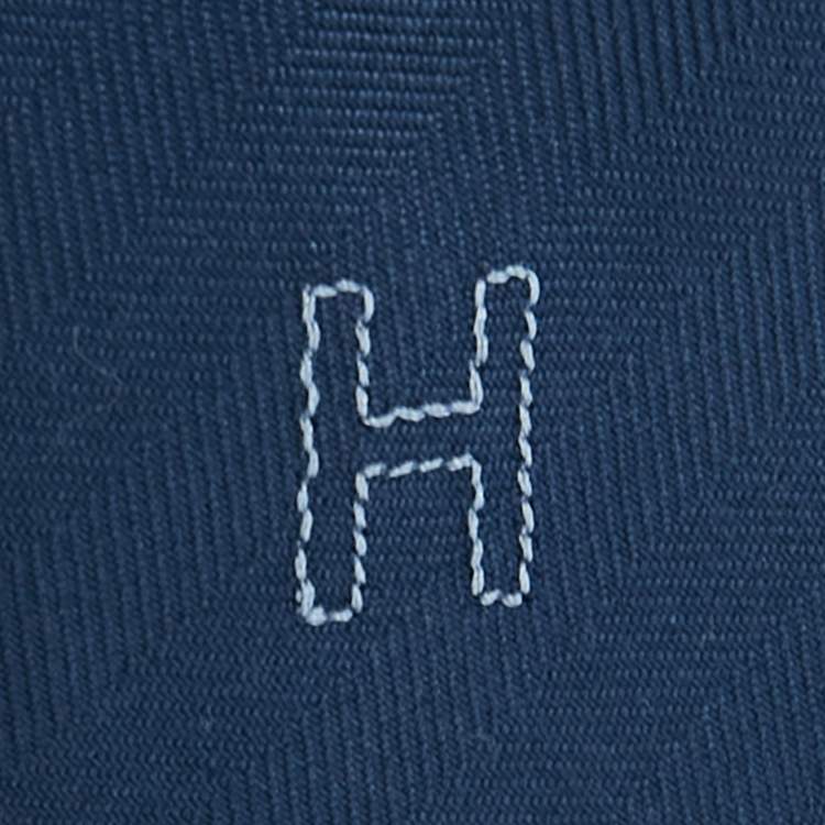 Pre Owned Hermes Marine Blue Cheval Punk Embroidered Silk Slim Tie