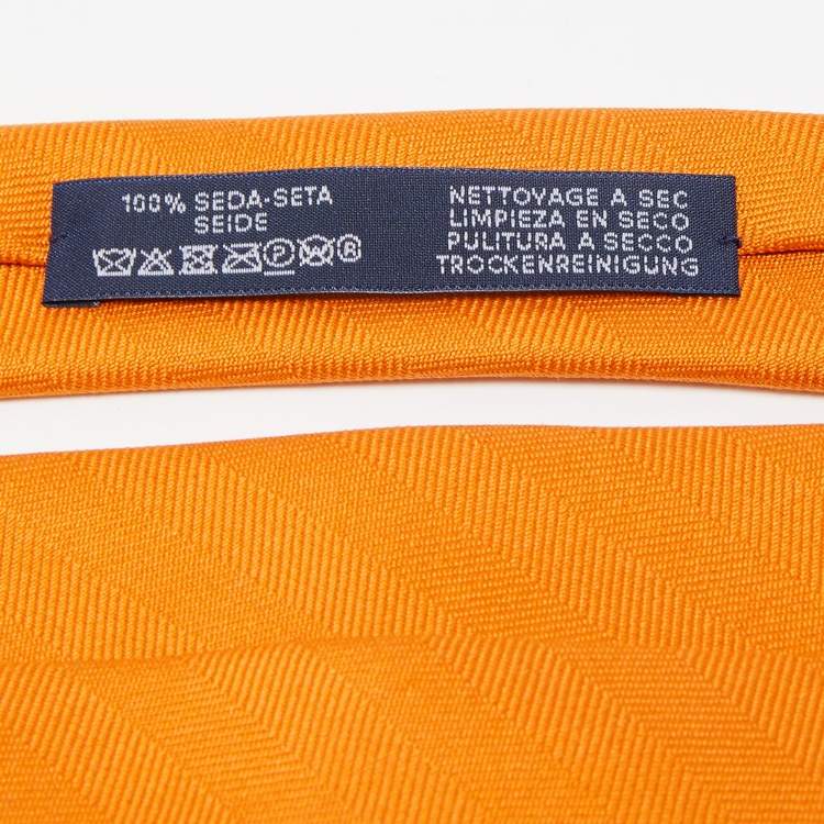 Pre Owned Hermès Orange 7 Chevron Recto Verso Silk Slim Tie 