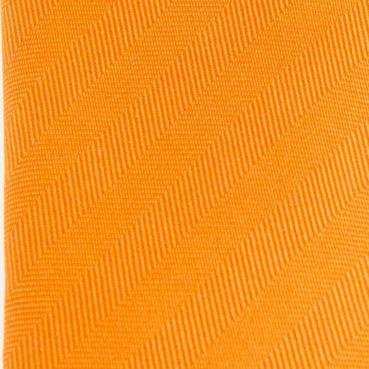 Pre Owned Hermès Orange 7 Chevron Recto Verso Silk Slim Tie 