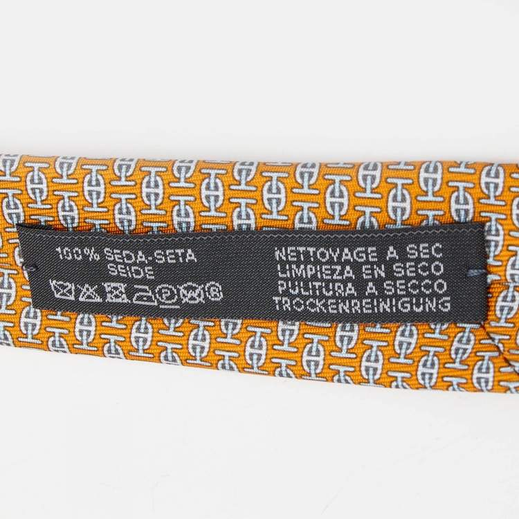 مملوكة مسبقًا Hermès Orange H Au Maillon Printed Silk Skinny Tie