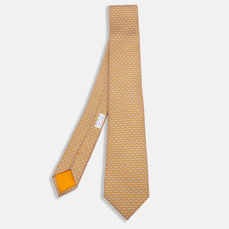 مملوكة مسبقًا Hermès Orange H Au Maillon Printed Silk Skinny Tie